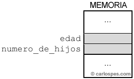 Variable edad y numero_de_hijos en la Memoria del Ordenador