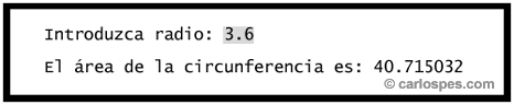 Salida por pantalla del árae de una circunferencia