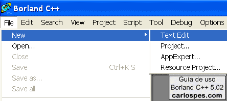 Crear archivo nuevo en Borland C++ 5.02