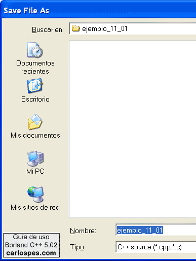 Introducción del nombre de archivo en Borland C++ 5.02
