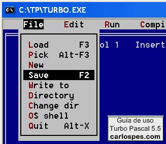 Guardar archivo en Borland Turbo Pascal 5.5