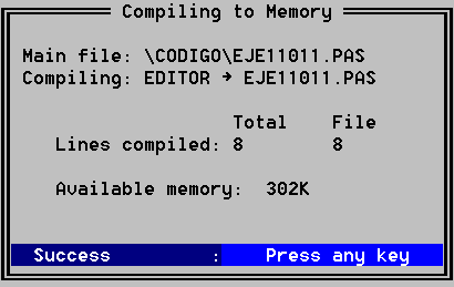 Resultado de la compilación en Borland Turbo Pascal 5.5