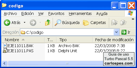 Ver archivos en Borland Turbo Pascal 5.5