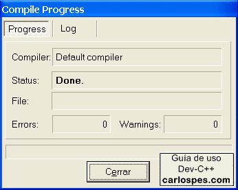 Resultado de la compilación en Dev-C++