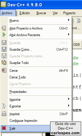 Salir de Dev-C++