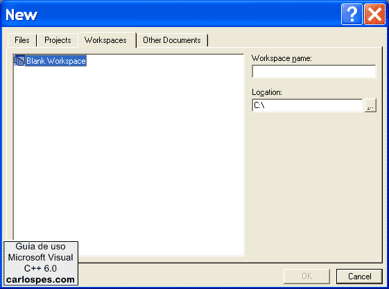 Blank Workspace en Microsoft Visual C++ 6.0