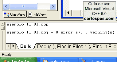 Resultado de la compilación en Microsoft Visual C++ 6.0